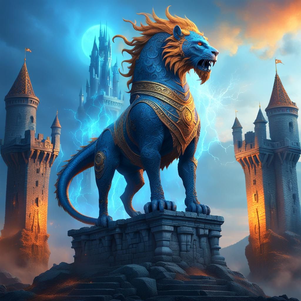 Regal Creature on Ancient Castle Ruin