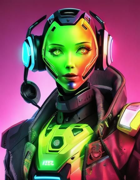 Portrait of a robot, 2100 AD, neon <lora:Cyberpunk:1.1>