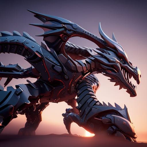 Futuristic Metallic Dragon Mech in Sci-Fi Style