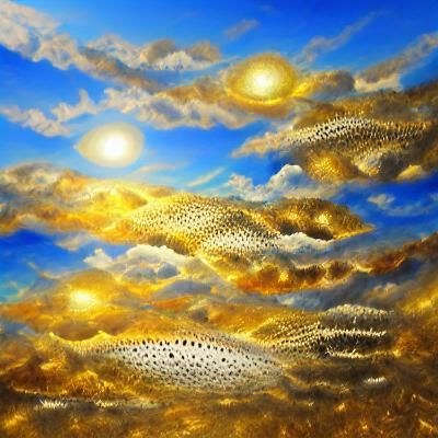 Mackerel sky golden hour beautiful detailed painting 8k reso...
