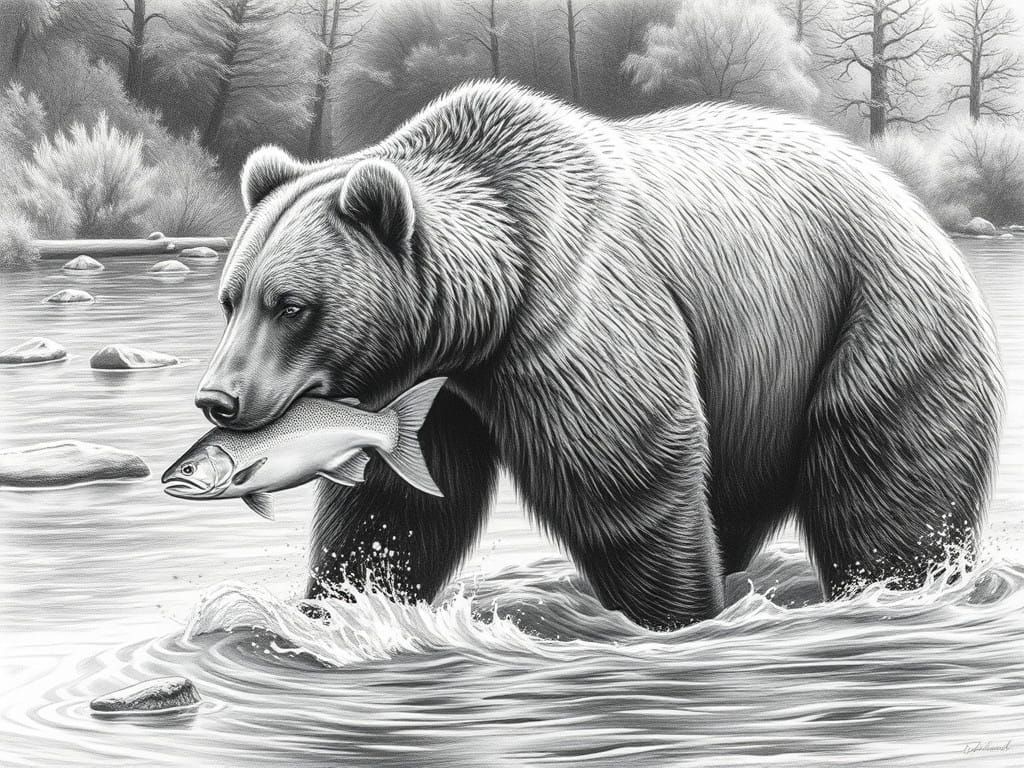 Grizzly bear with fish  by @BA_Cafe