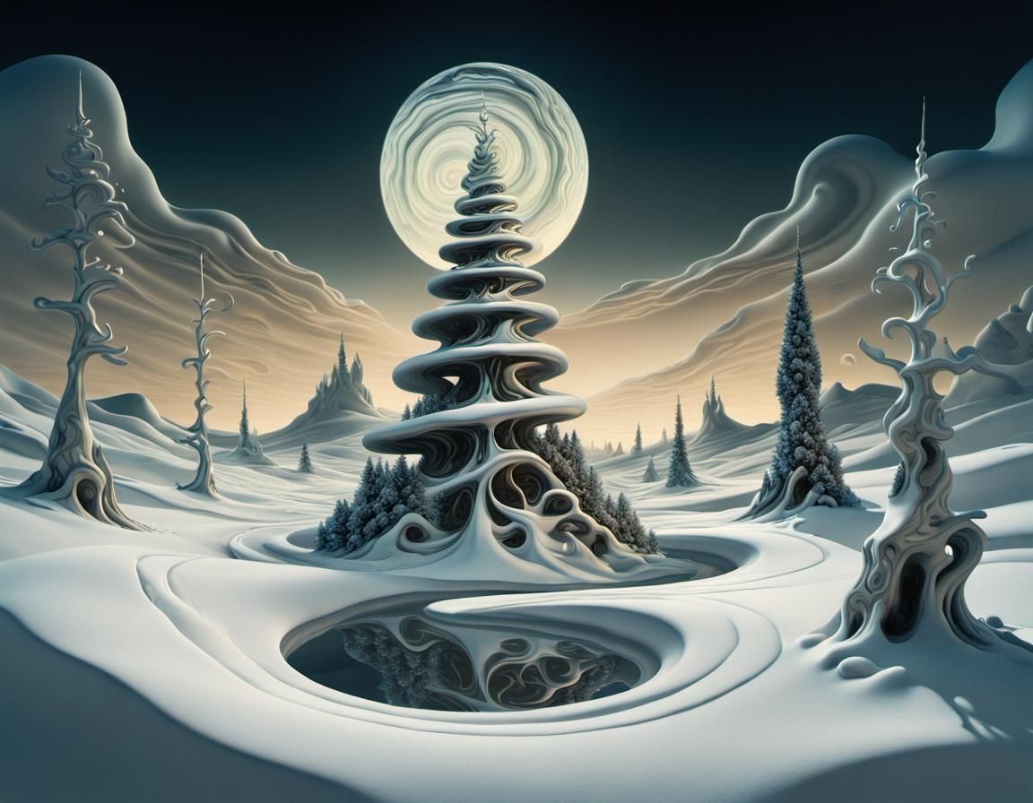 Surreal Christmas tree in a melting and swirling land - AI Generated ...