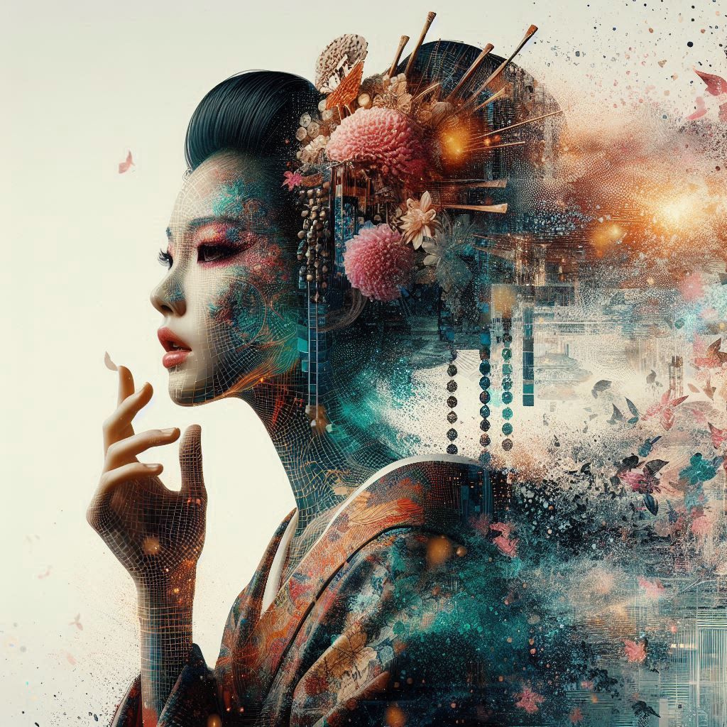 double exposure beautiful fantasy DALL-E 3 portrait landscap...