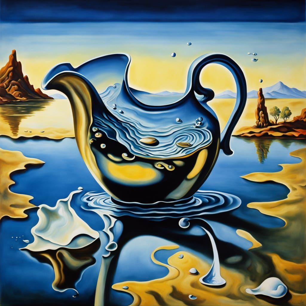 Surreal Lake Emerges From Broken Pitcher Oil Painting