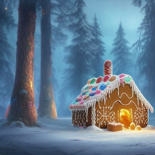 A real-life gingerbread house in a candy can forest 8k resol...