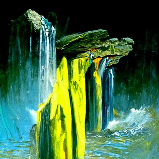 large waterfall falling on to jagged rocks