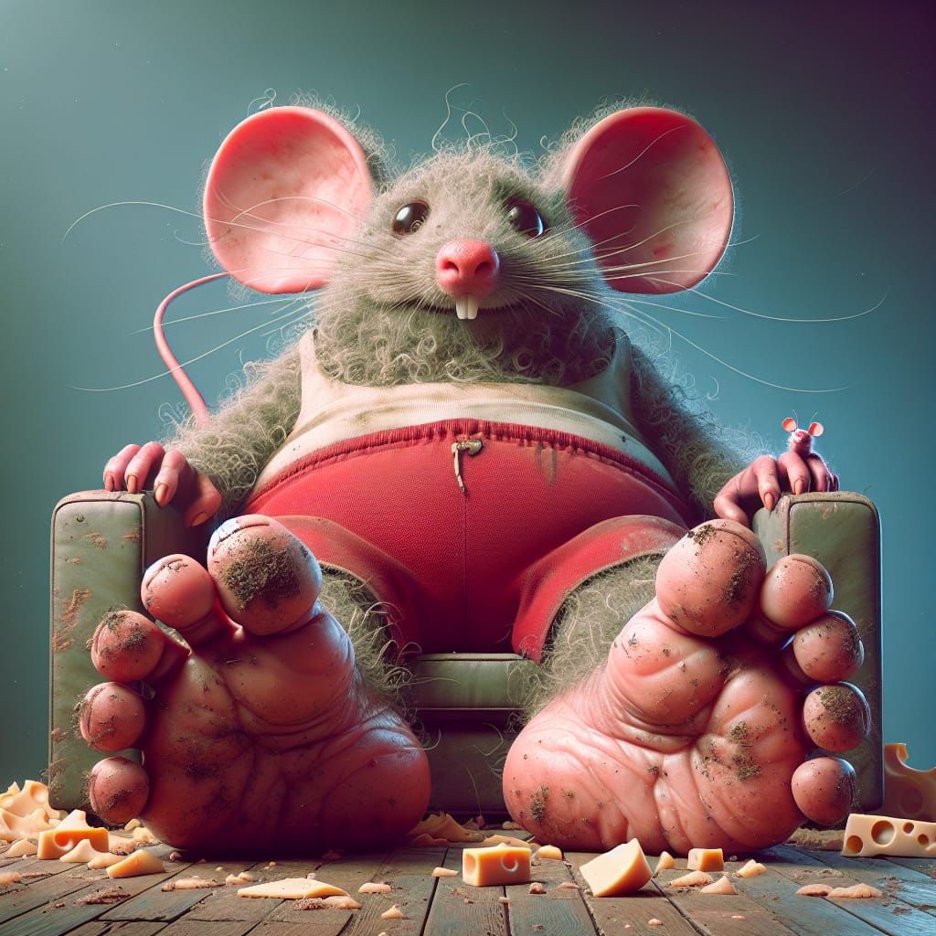 Hyper-Realistic Mouse in a Cheesy Couch Landscape