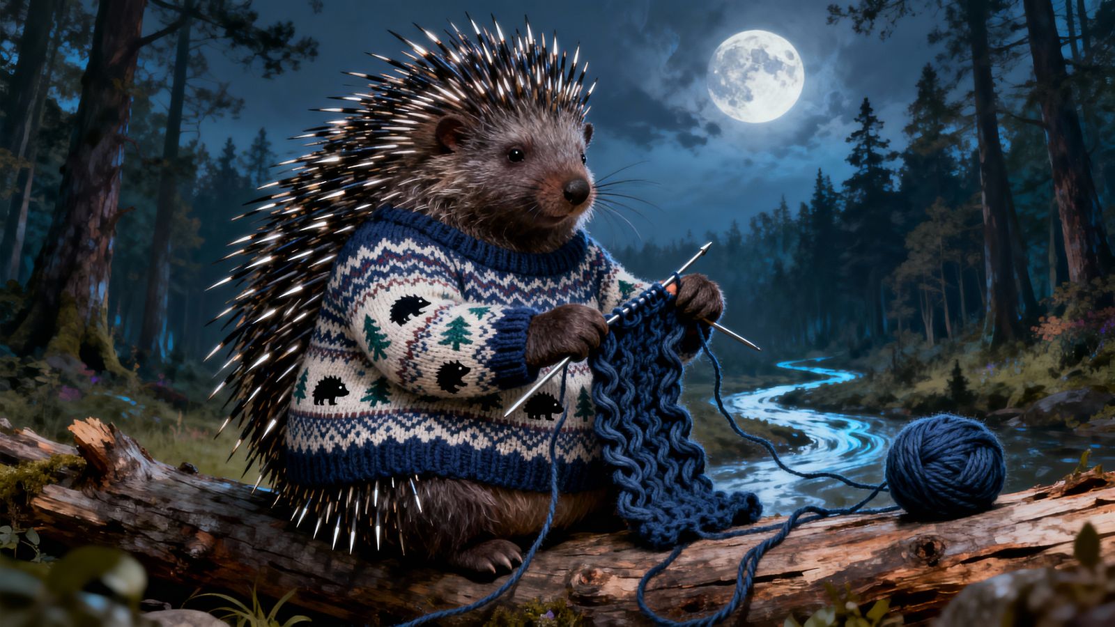 Porcupine knitting in secret