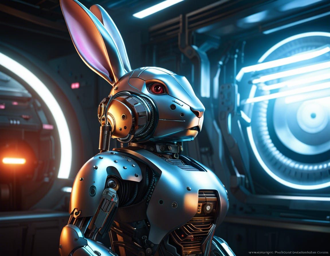 A Biomechanical Android Robot Bunny Rabbit in a High Tech Laser Chamber ...