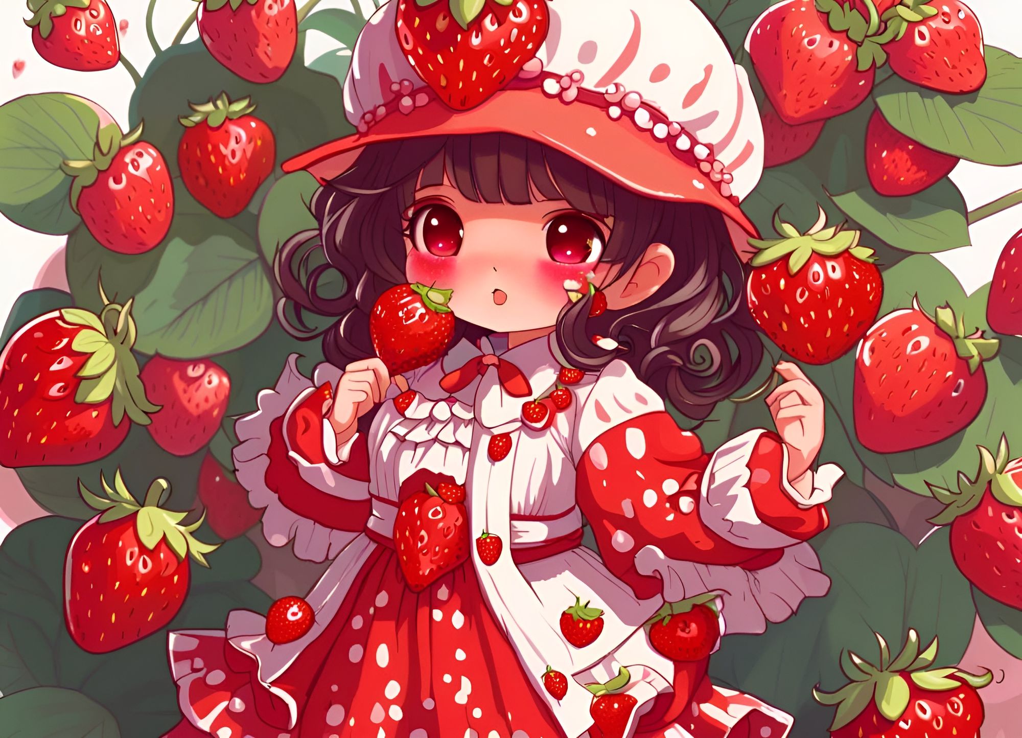 Premium Photo | Anime girl in a pink dress with a strawberry on her head  generative ai