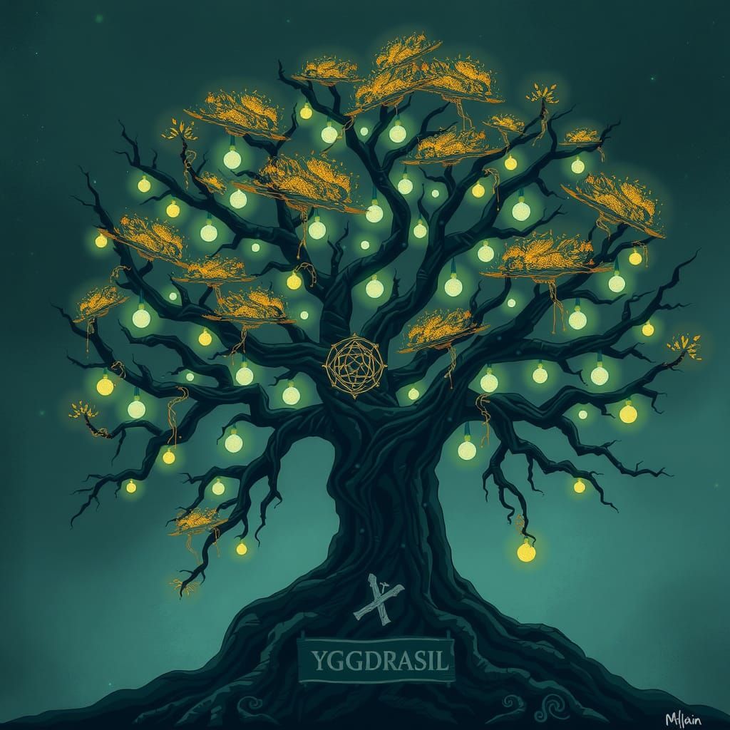 Yggdrasil: Norse Tree of Life with Glowing Runes