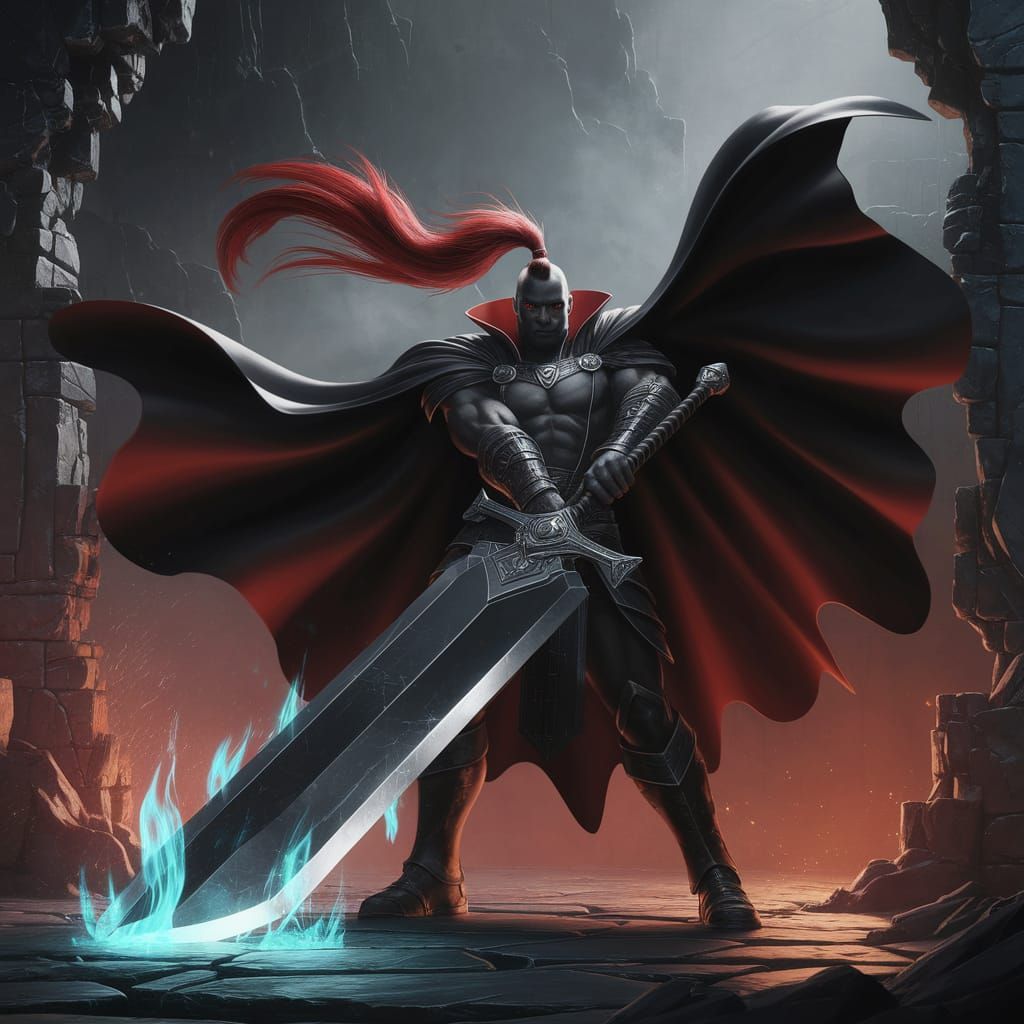 Dark Fantasy Warrior in Majestic Battle Stance