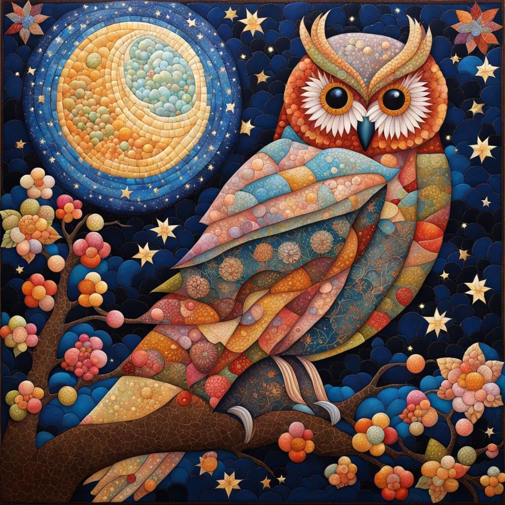 Patchwork Art Blossom in moon's glow