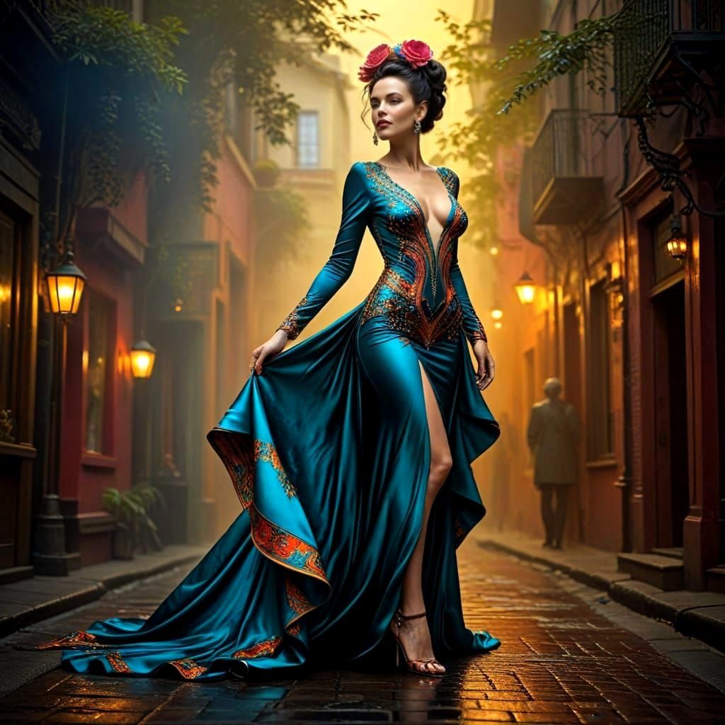 Surrealistic Portrait of a Happy Woman in a Vibrant City