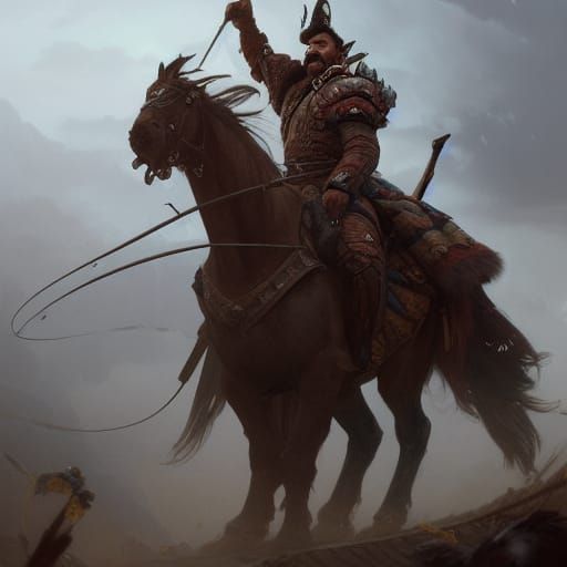 Orc cossack riding a horse