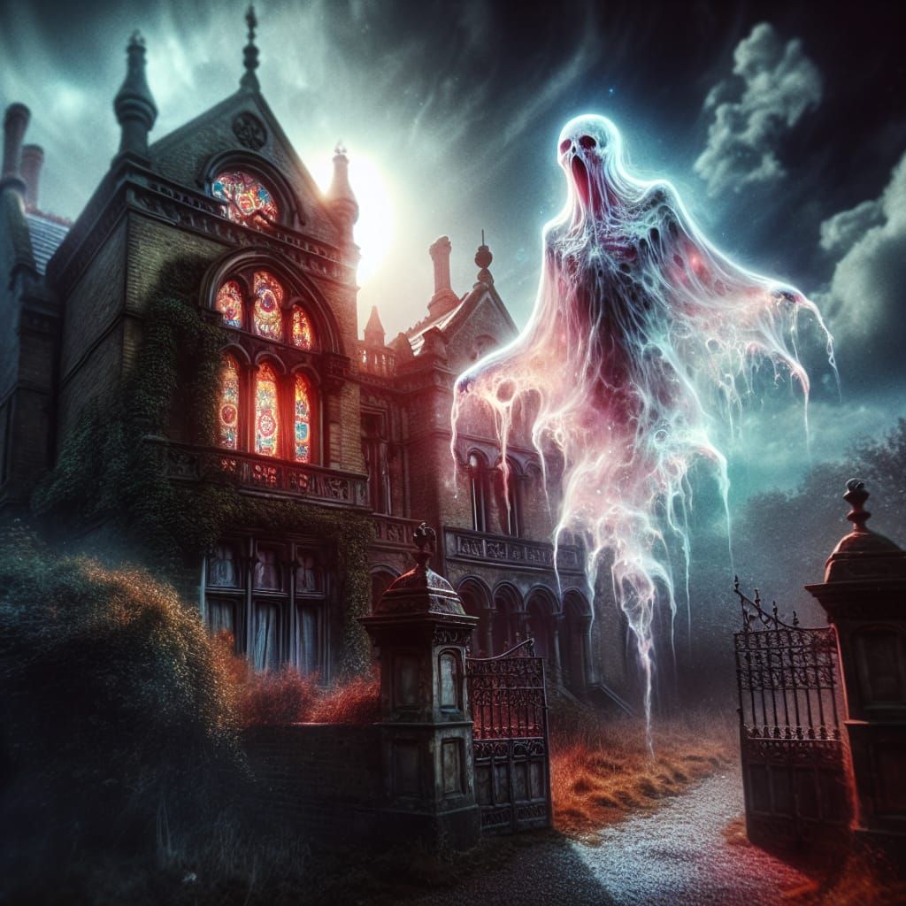 Ghost with ectoplasmic tendrils dripping like wax off the sp...