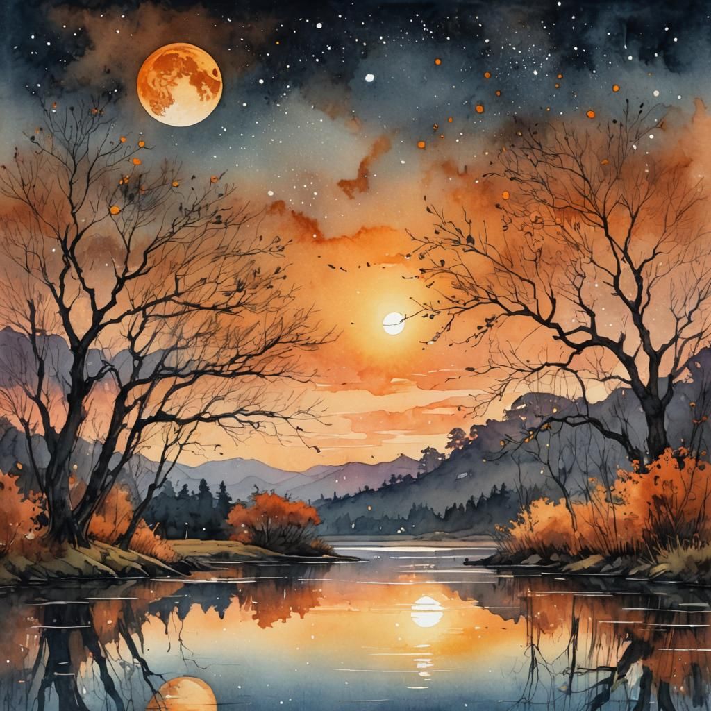 Watercolor, the sun and the moon!  by @iforevernot