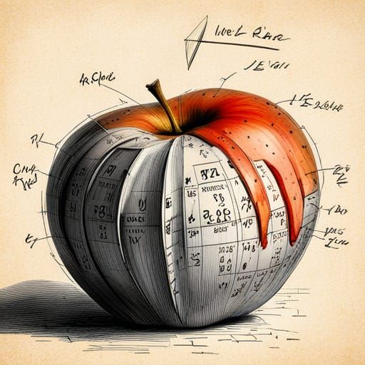 Elaborate mathematical drawing of an apple