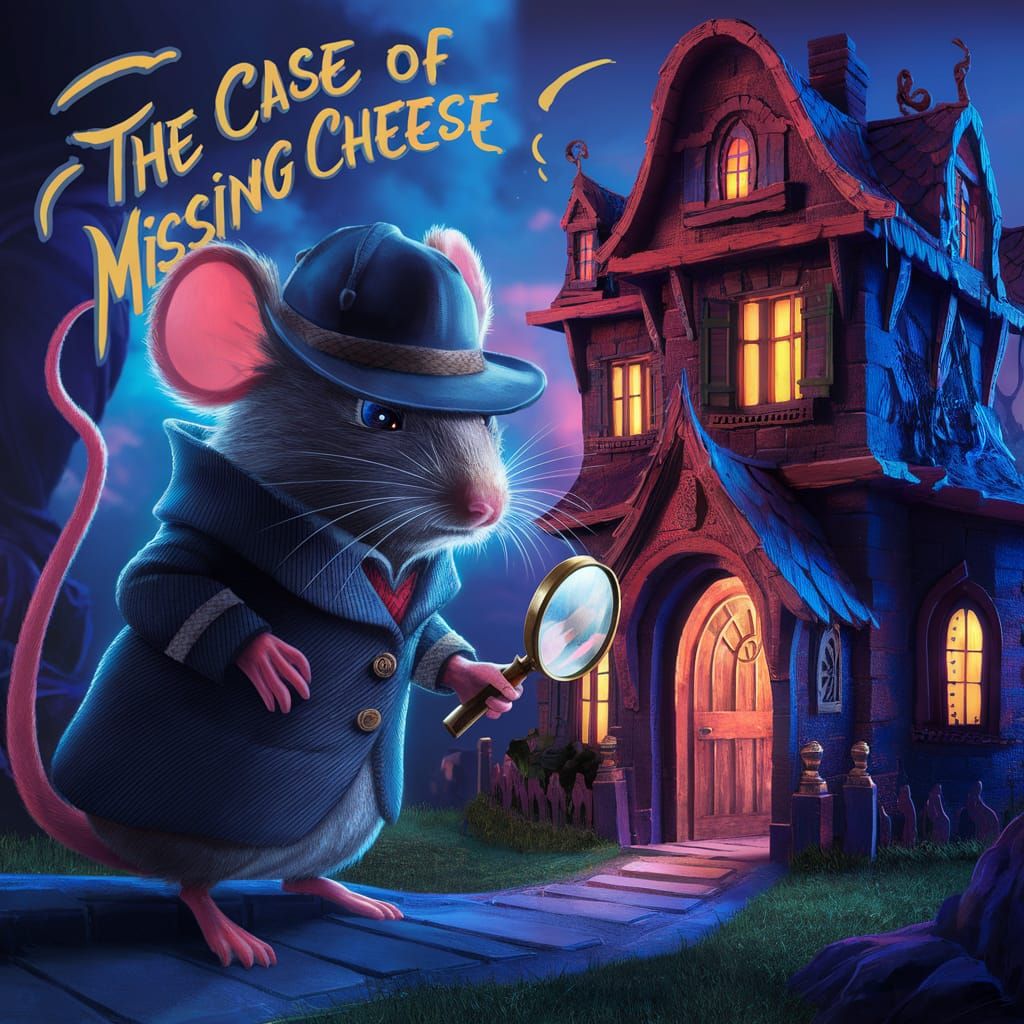 Profile of 3D mouse dressed in overcoat, sleuth hat, holding...