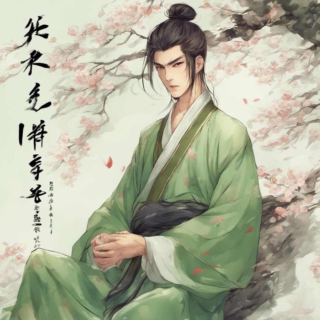 Chinese novel cover, Chinese men wear simple floral traditio...