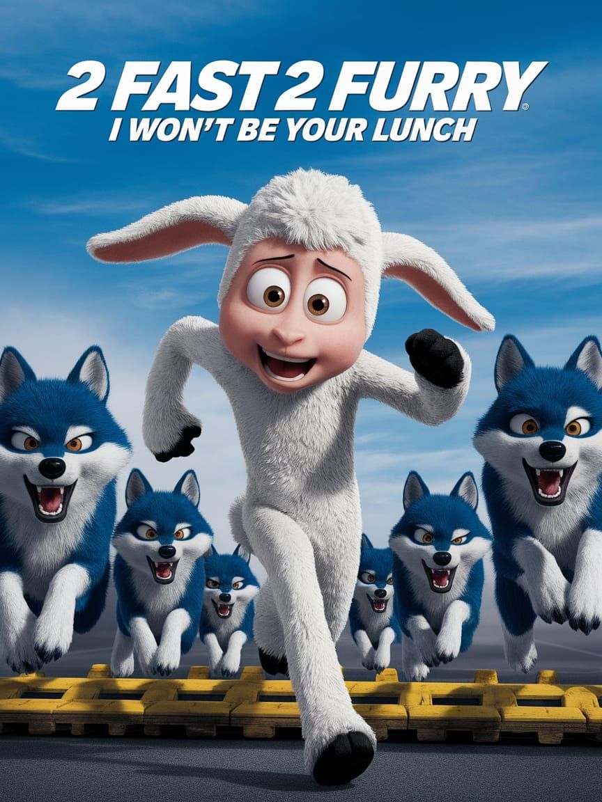 Movie poster art.
At the top the title with the words "2 Fast 2 Furry" and the Subtitle "I won''t be ...  by @undefined