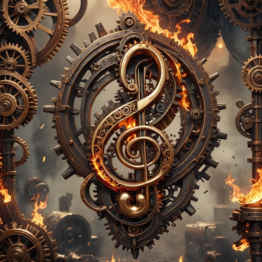 A treble clef on fire
