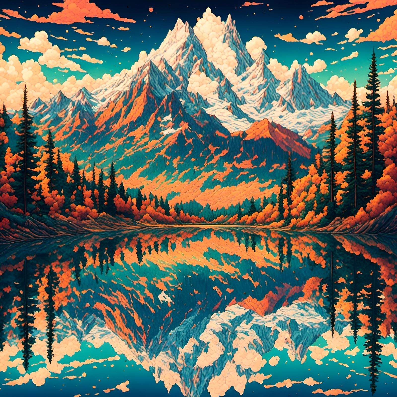 <lora:sheesh:1.0> lake-reflecting, mountain landscape