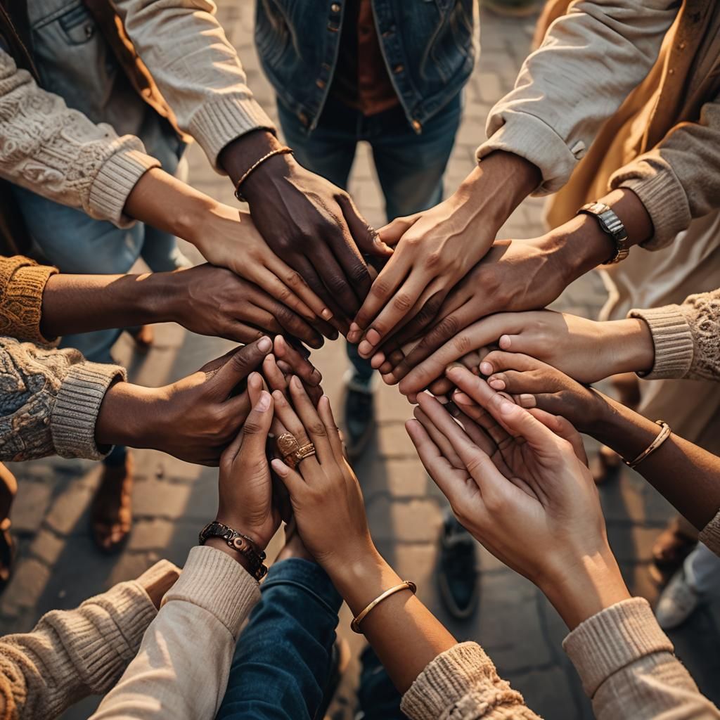 Group of different races holding hands