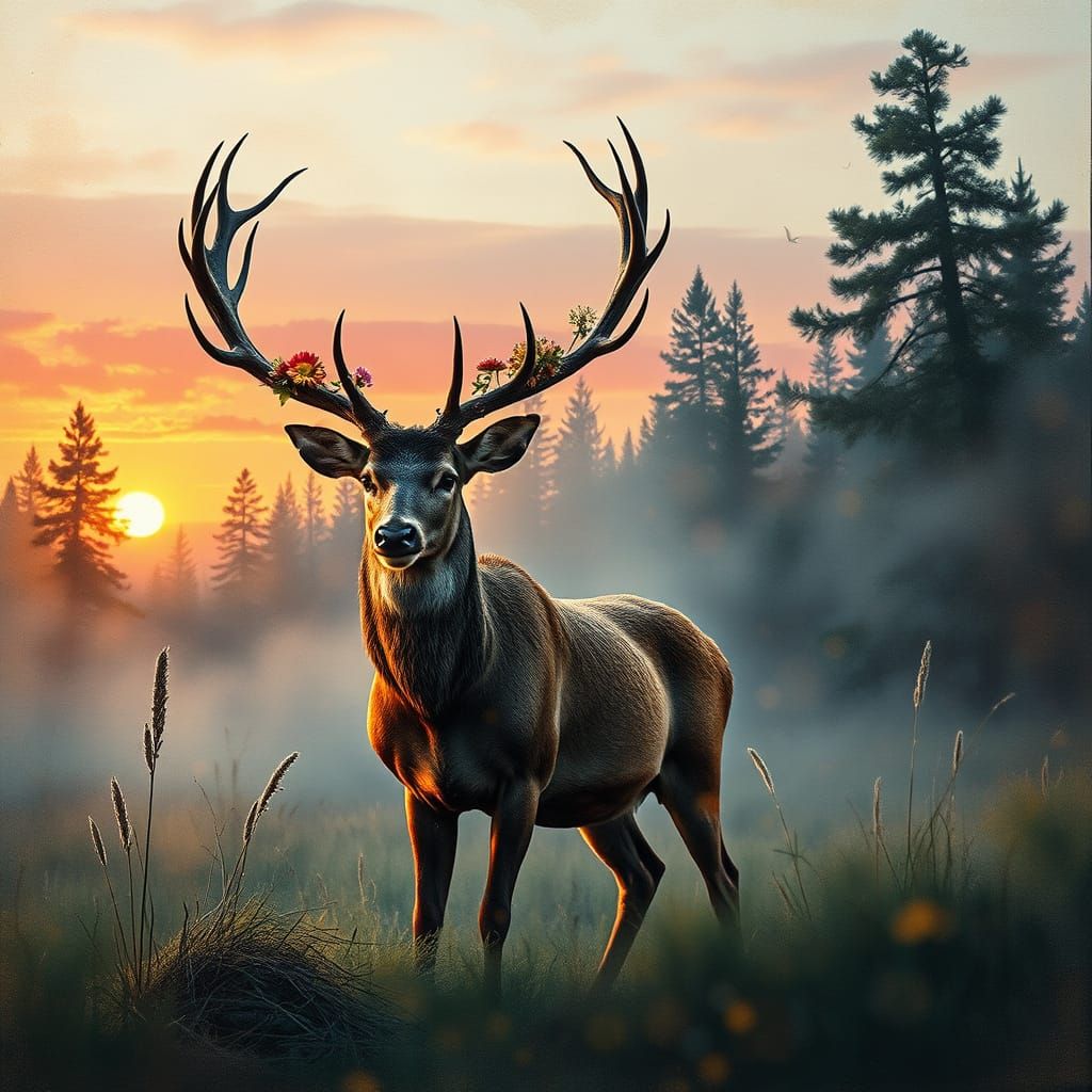 Stag in the Mist!  by @ArtMew94