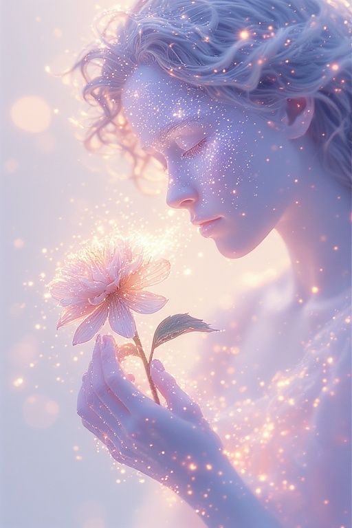 gently cradles a wilting flower