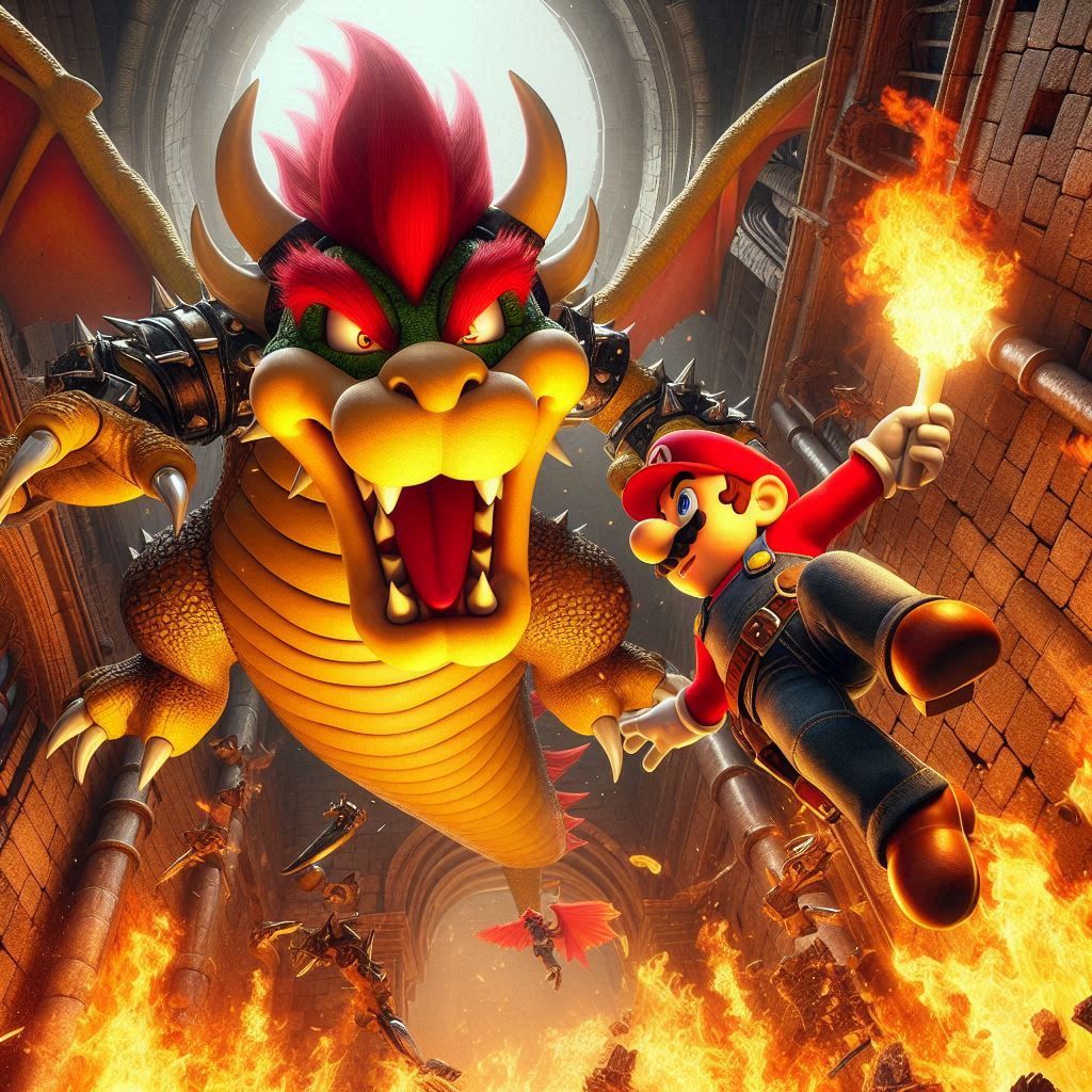 Mario versus dragon bowser