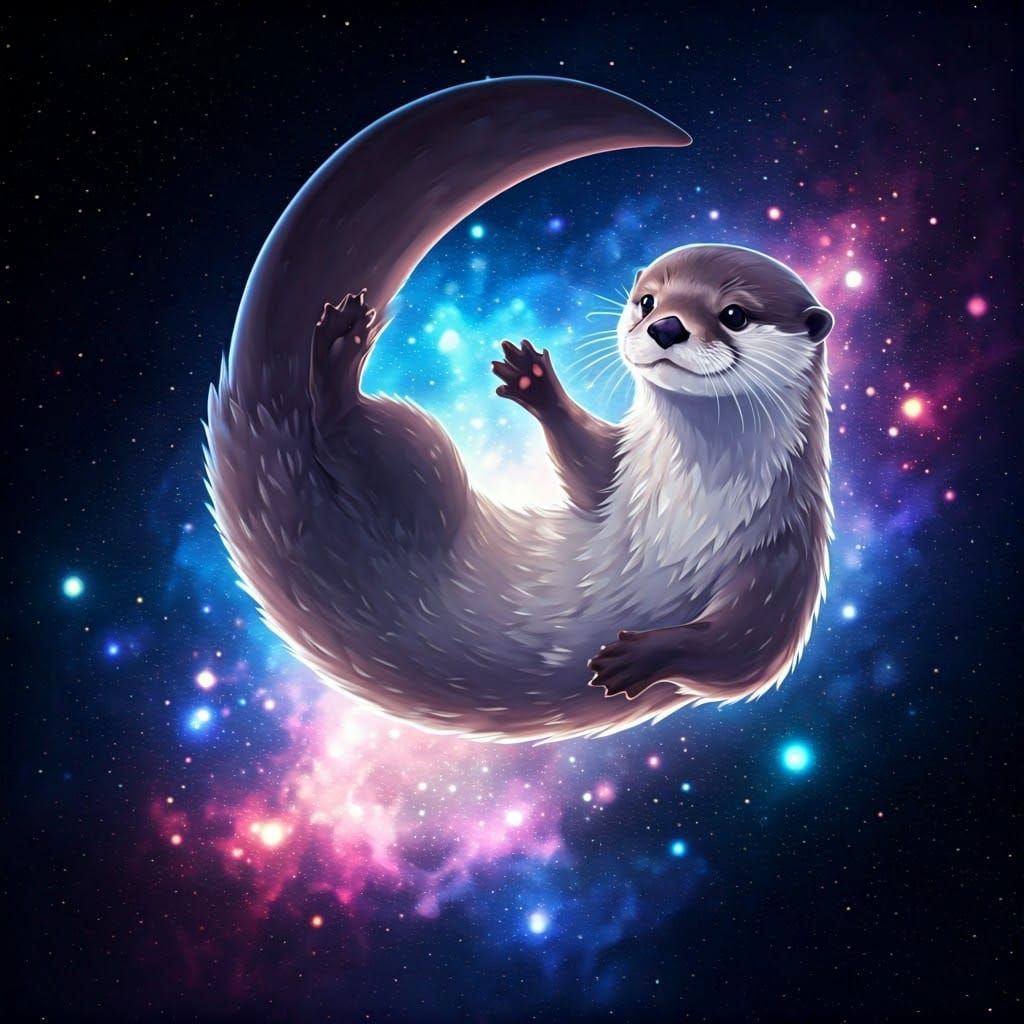 Celestial Otter in Starry Galaxy: Anime-Inspired Art