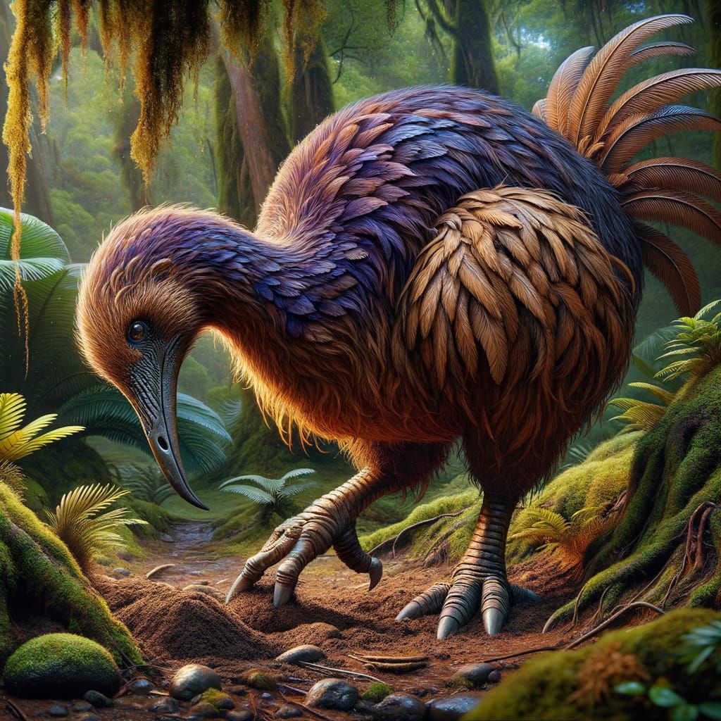 Realistic photo of an extinct Adzebill, specifically, ...  This flightless ground bird, ...  by @Chuck