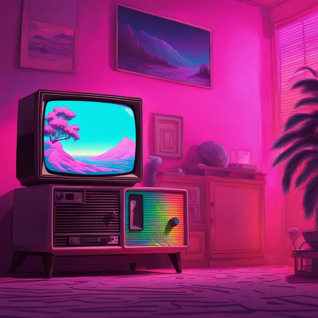 vaporwave aesthetic bedroom old tv - AI Generated Artwork - NightCafe ...