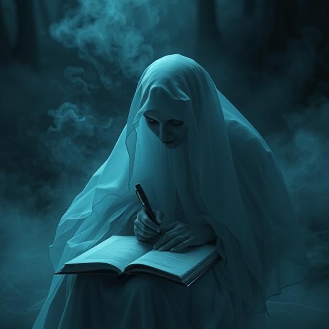 A  GHOST WRITING EERIE LOVE LETTERS.