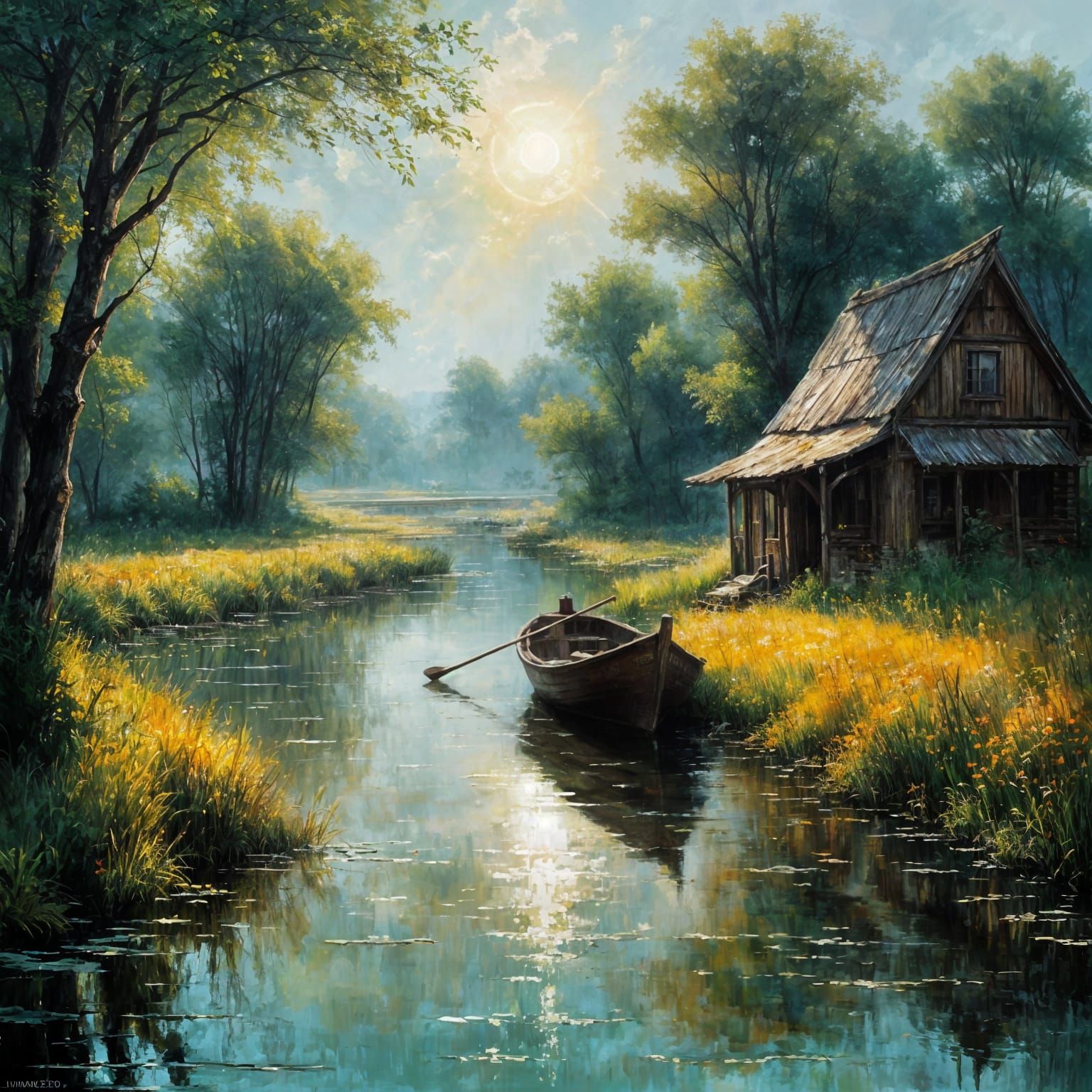 A cabin by the river  by @StarlaBlaise