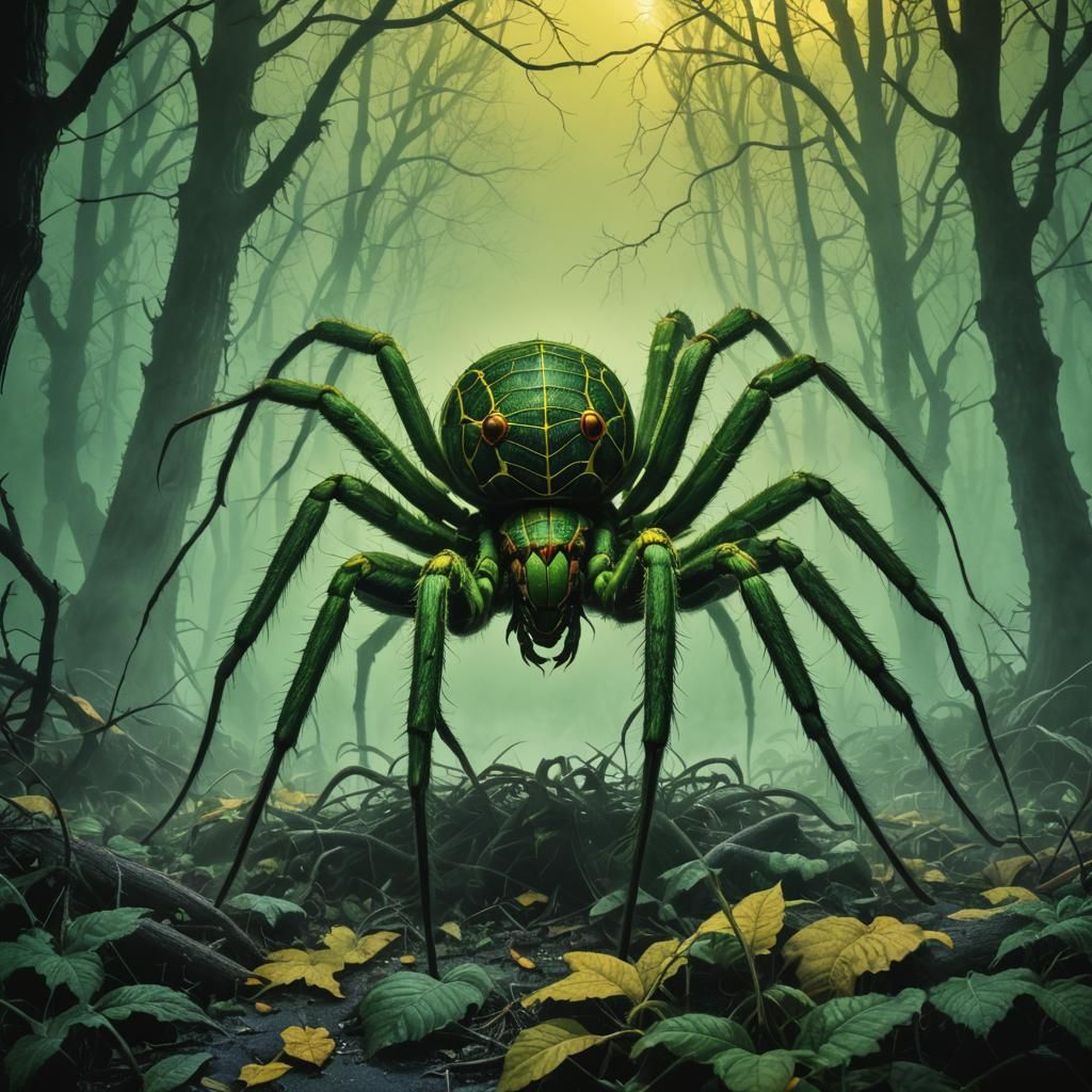 Mutant spider in the shadowy foret