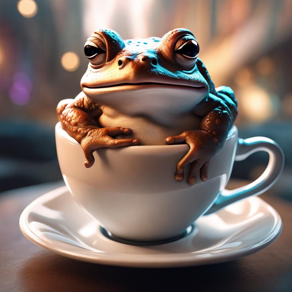 Toad relaxing inside cappuccino