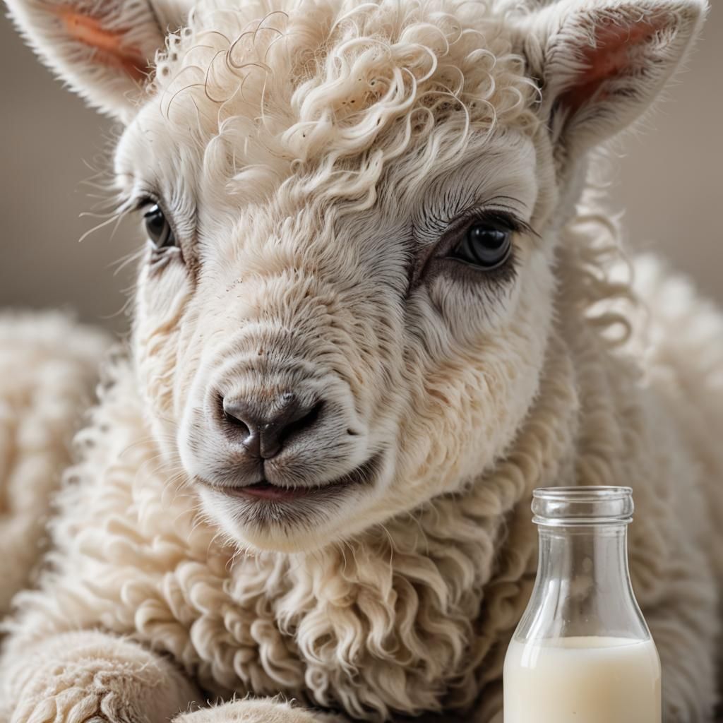 Close-Up of Newborn Lamb Drinking Milk
