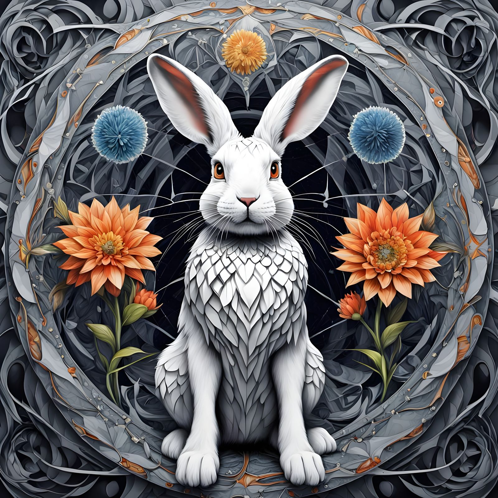Gray and White Dutch Rabbit in Sacred Geometry Matrix Breako...