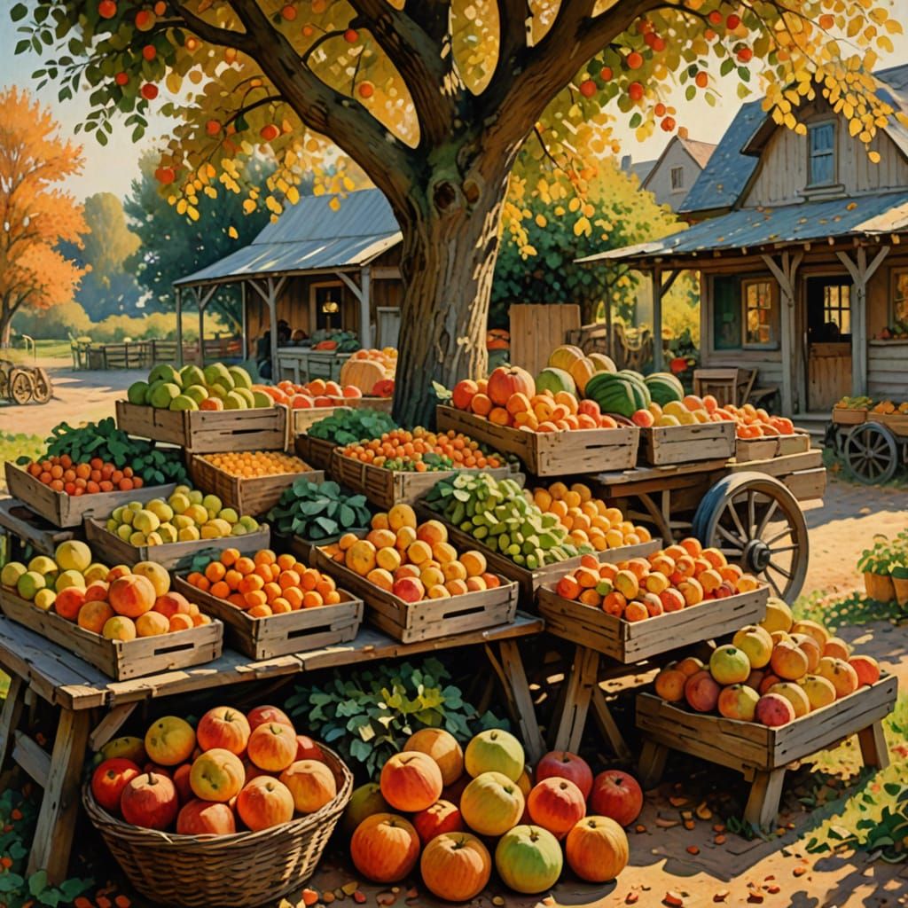 A charming wooden farmstand overflowing with a colorful bounty of seasonal fruits and vegetables, including ...  by @TNWhiskeyGirl