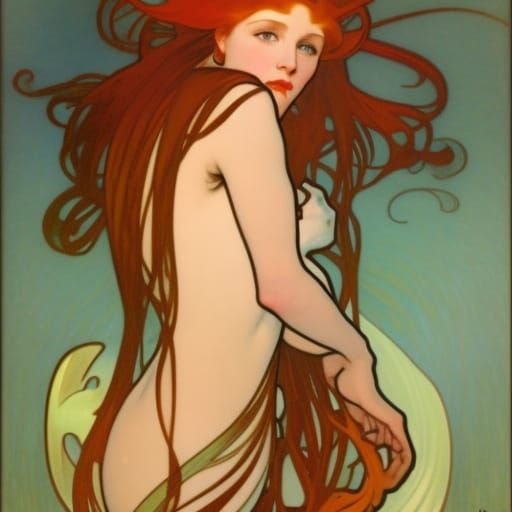 evil redhead mermaid alphonse mucha