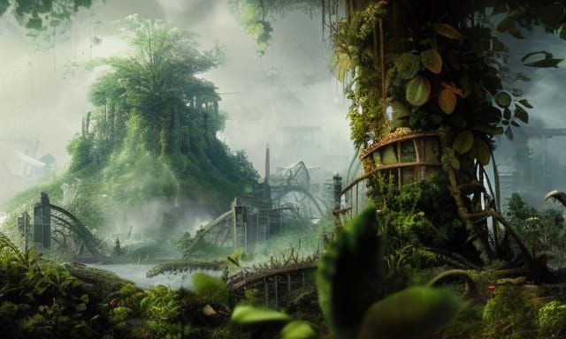 jungle overgrown city in ruins - AI Generated Artwork - NightCafe Creator