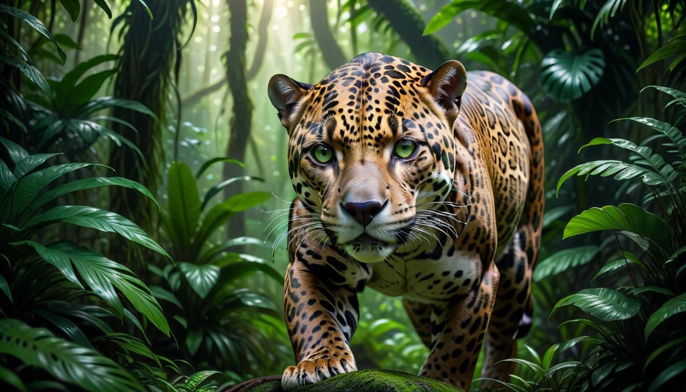 majestic jaguar prowling in the rainforest  by @MikeMeehow