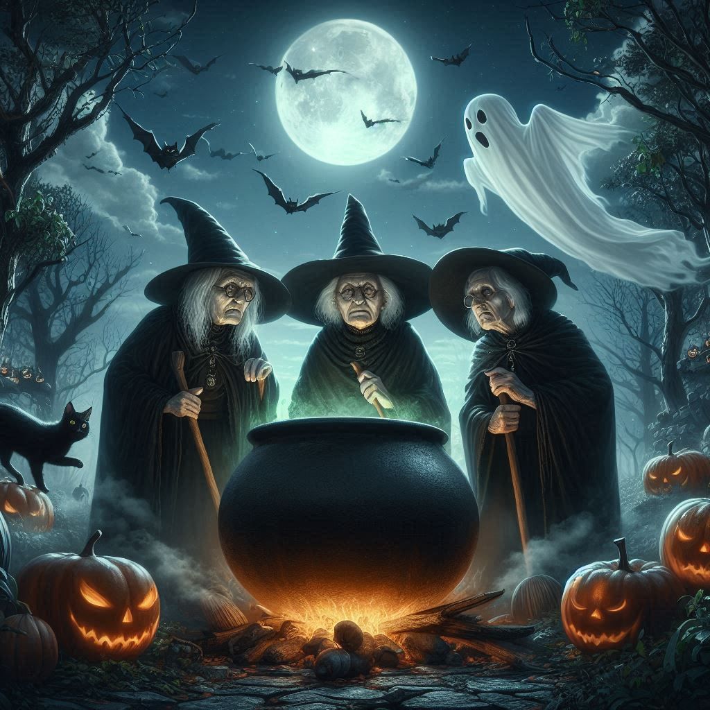 Witches and Warlocks around a Cauldron