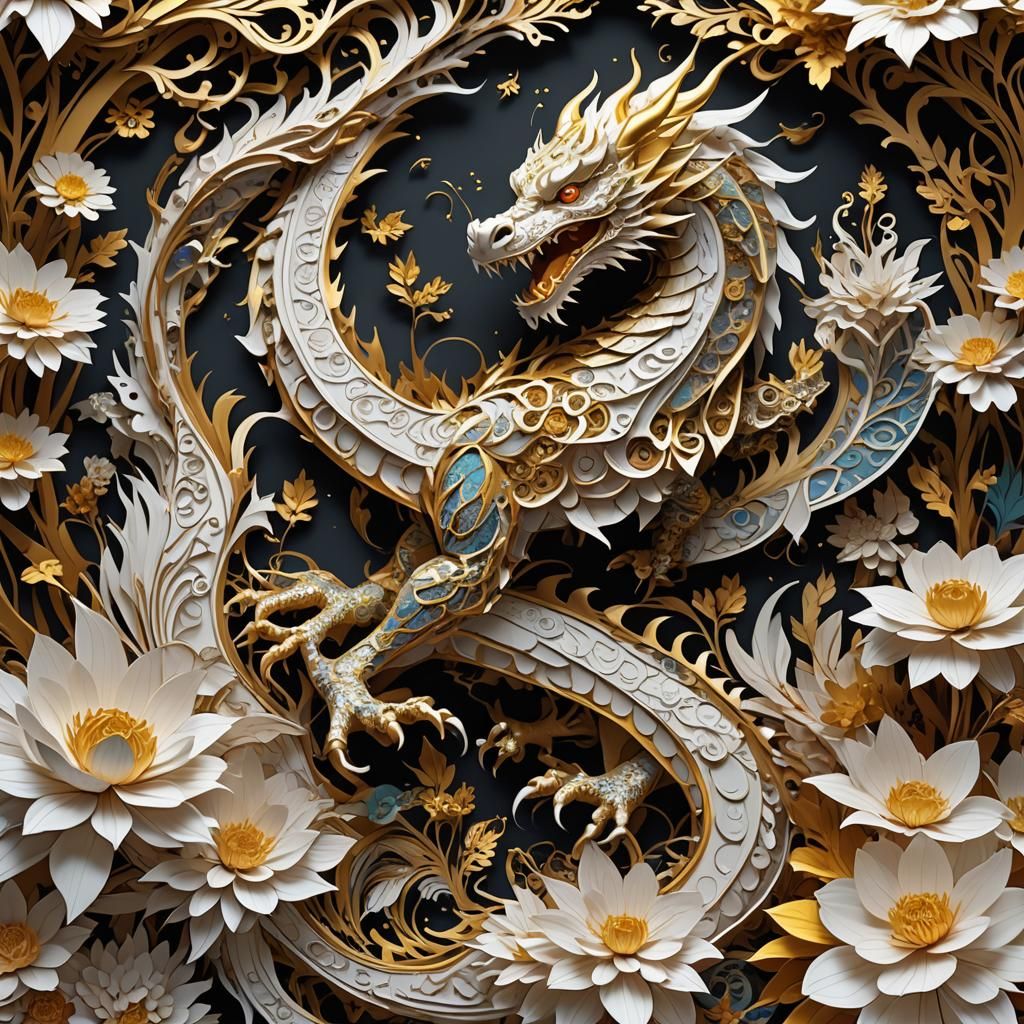 Intricate Paper cut many coloured crysamthemum and lovely Ki...
