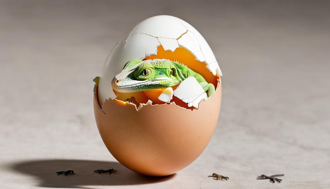 A cracked Egg with a head of a lizard appearing   by @Pirate Queen Jo 