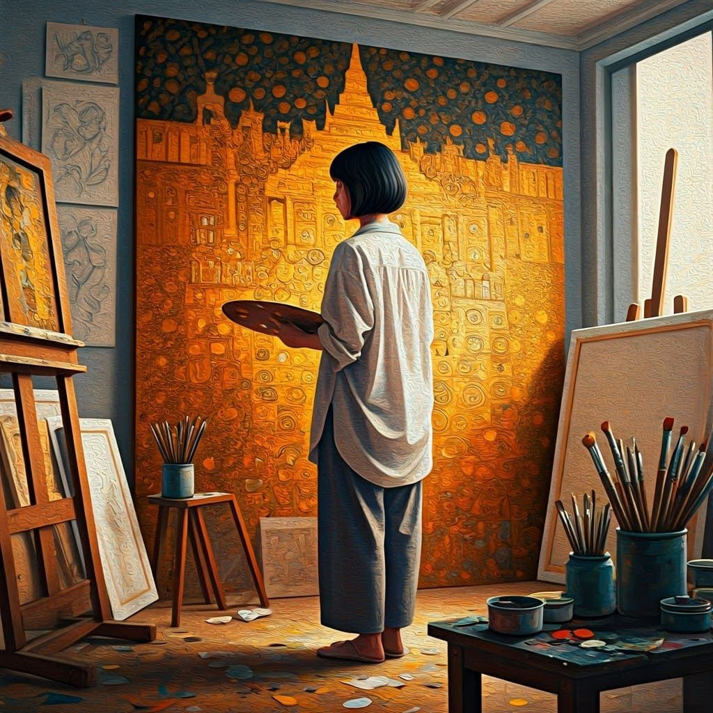 A Modern Thai Woman in a Vibrant Art Studio
