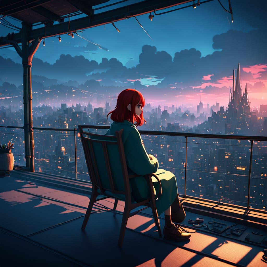 Cyberpunk Anime Goddess on Neon Rooftop