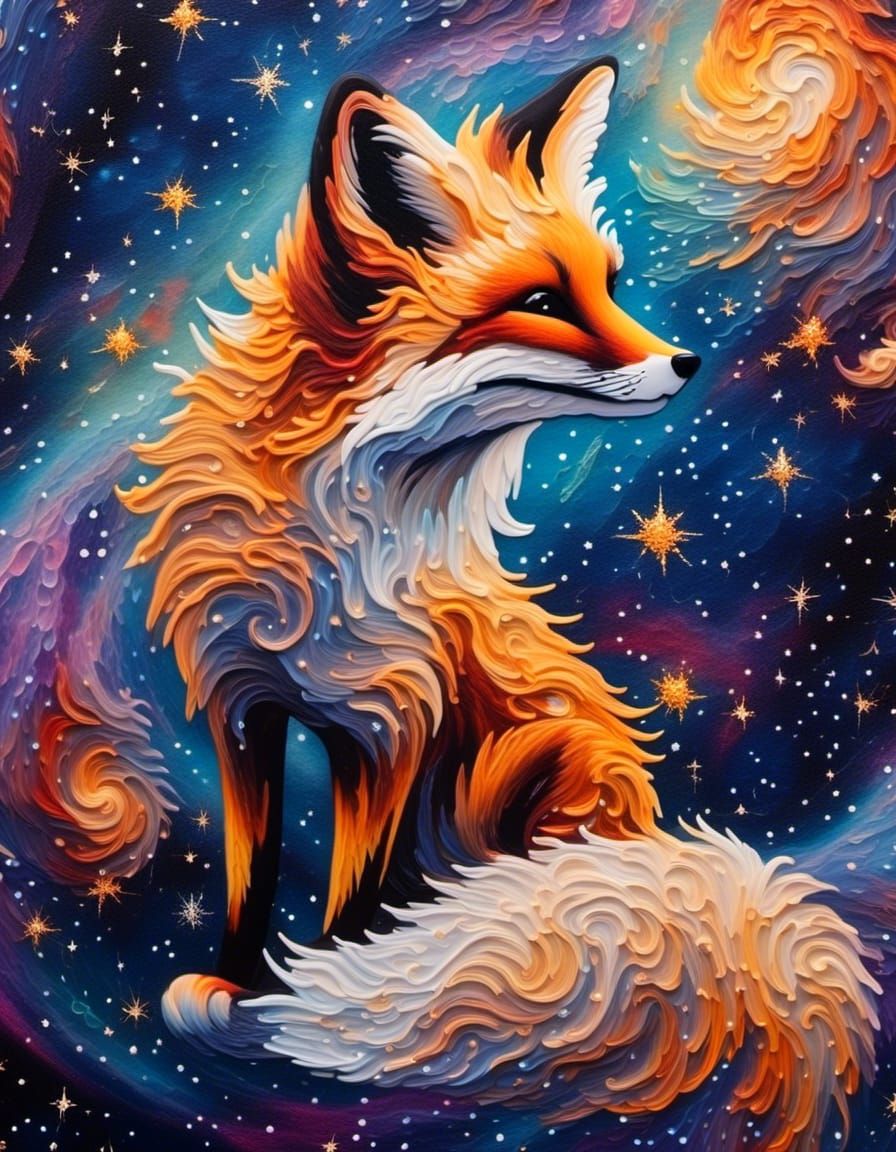 Cosmic Impasto Fox - Ai Generated Artwork - Nightcafe Creator